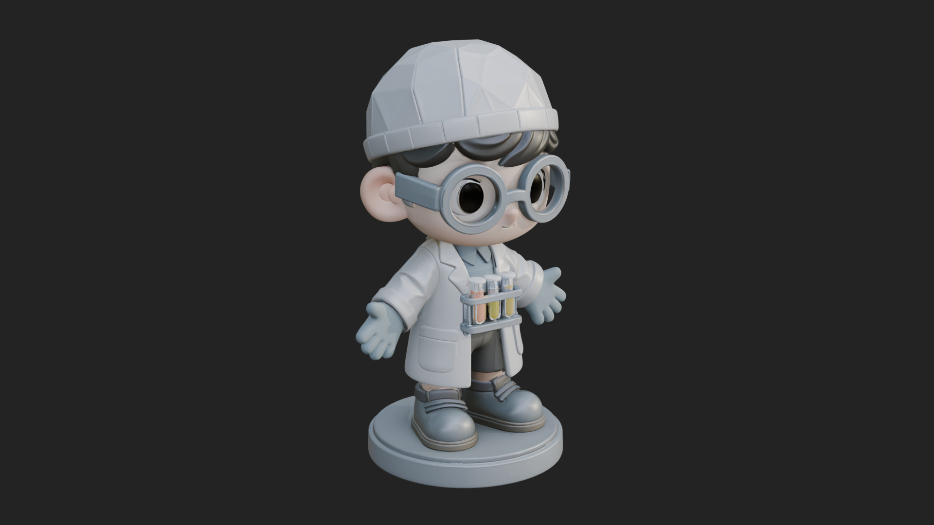 Chibi Lab Boy With Test Tubes Statue Design 2 3D Print Model 3D Model