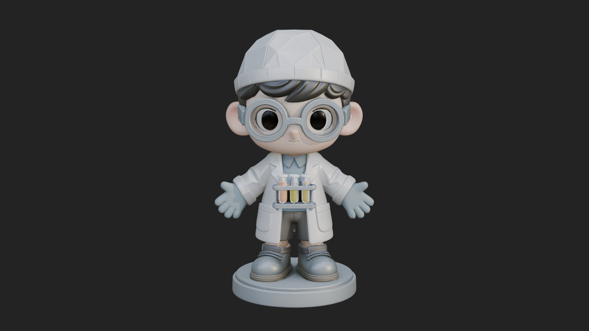 Chibi Lab Boy With Test Tubes Statue Design 2 3D Print Model 3D Model