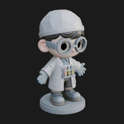 Chibi Lab Boy With Test Tubes Statue Design 2 3D Print Model