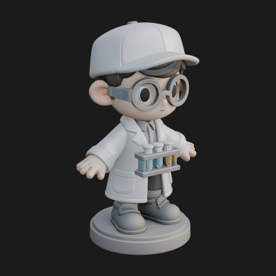 Chibi Lab Boy With Test Tubes Statue Design 3 3D Print Model