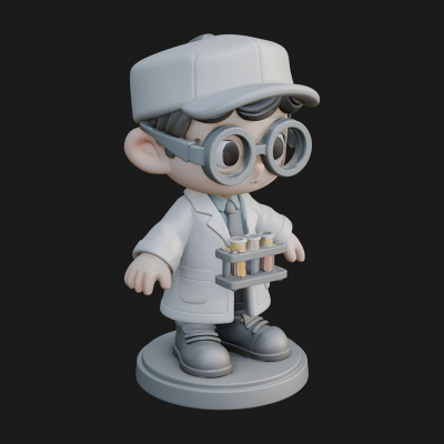 Chibi Lab Boy With Test Tubes Statue Design 4 3D Print Model