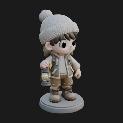 Chibi Lantern Hiker Statue Design 1 3D Print Model