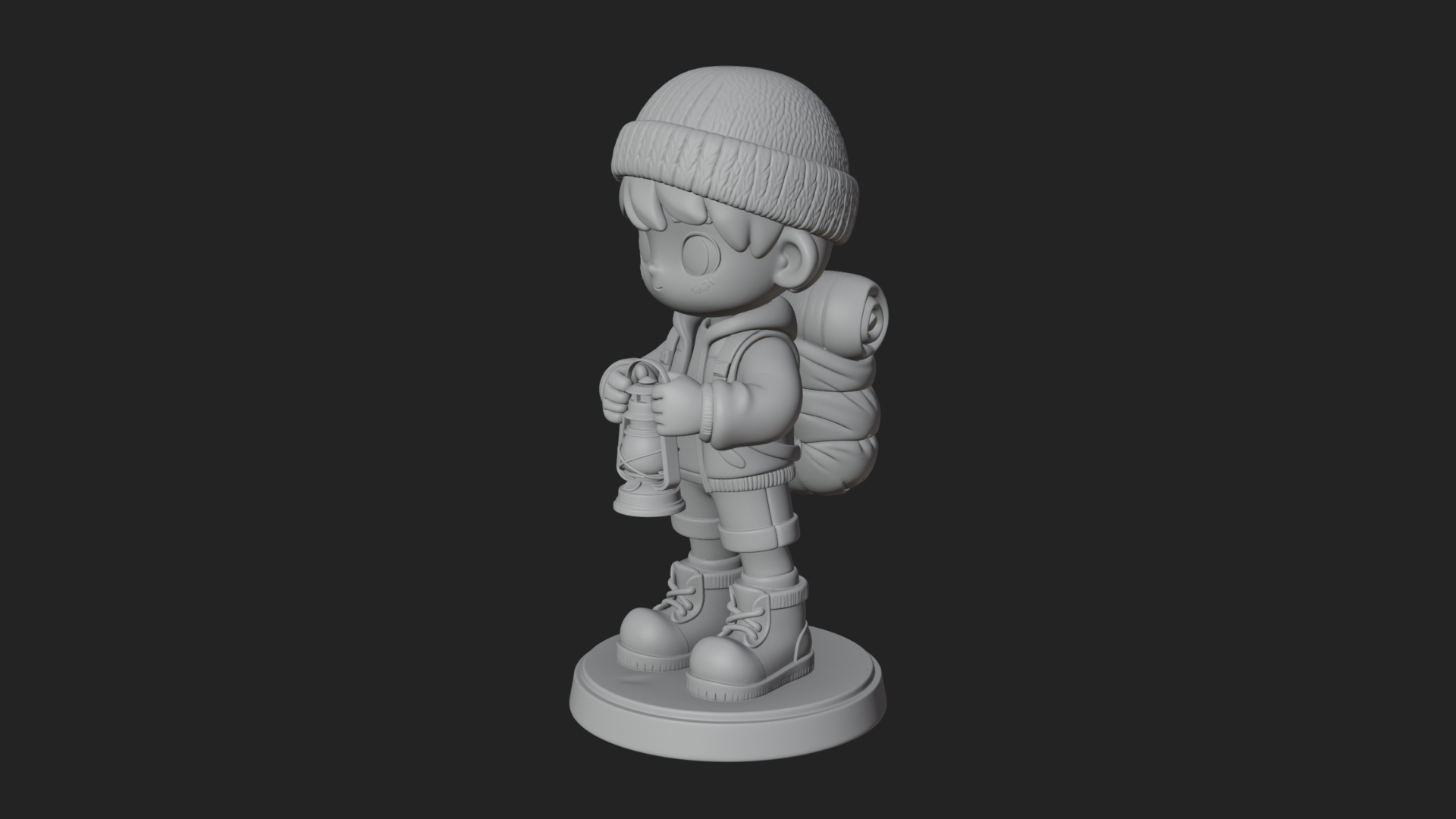 Chibi Lantern Hiker Statue Design 4 3D Print Model 3D Model