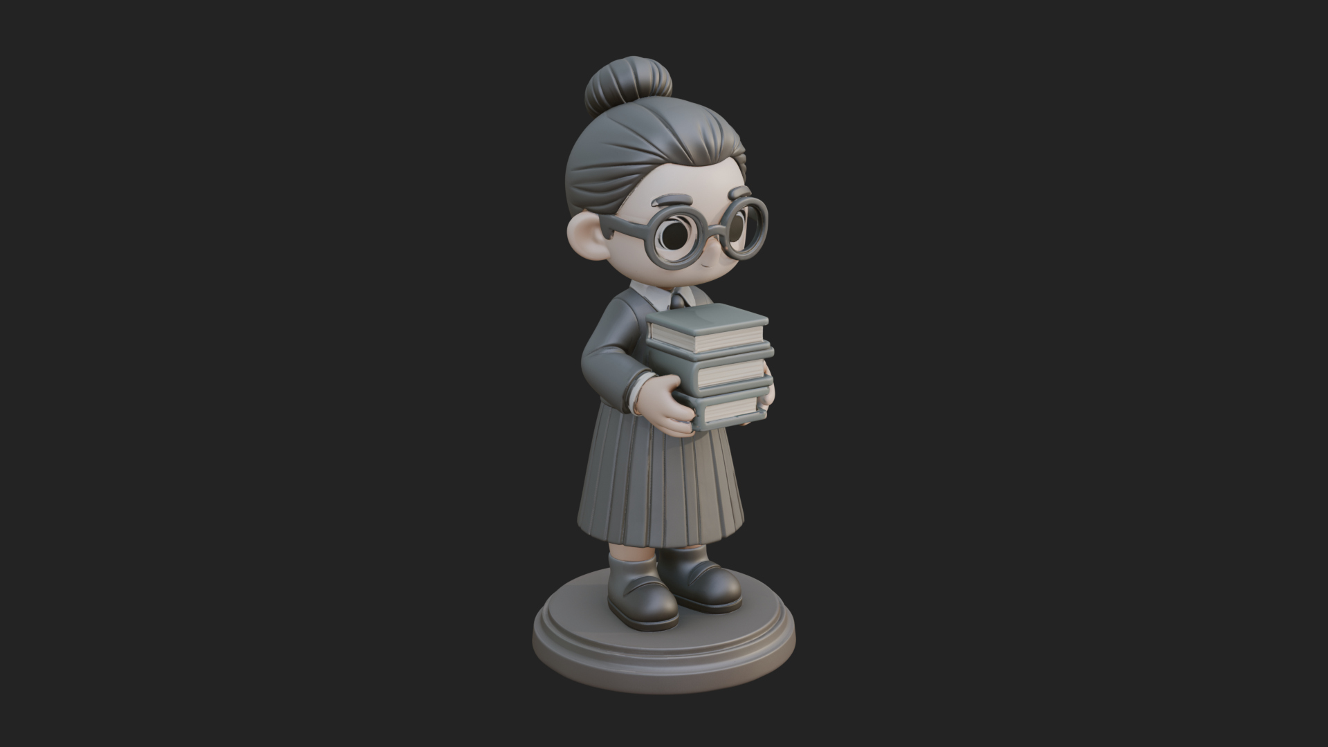Chibi Librarian Lady Statue Design 1 3D Print Model 3D Model