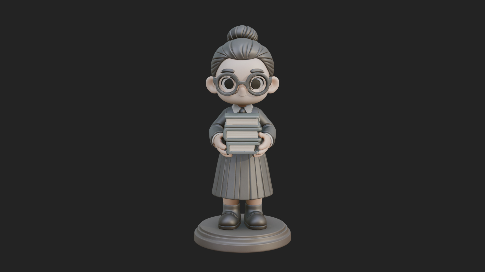 Chibi Librarian Lady Statue Design 1 3D Print Model 3D Model