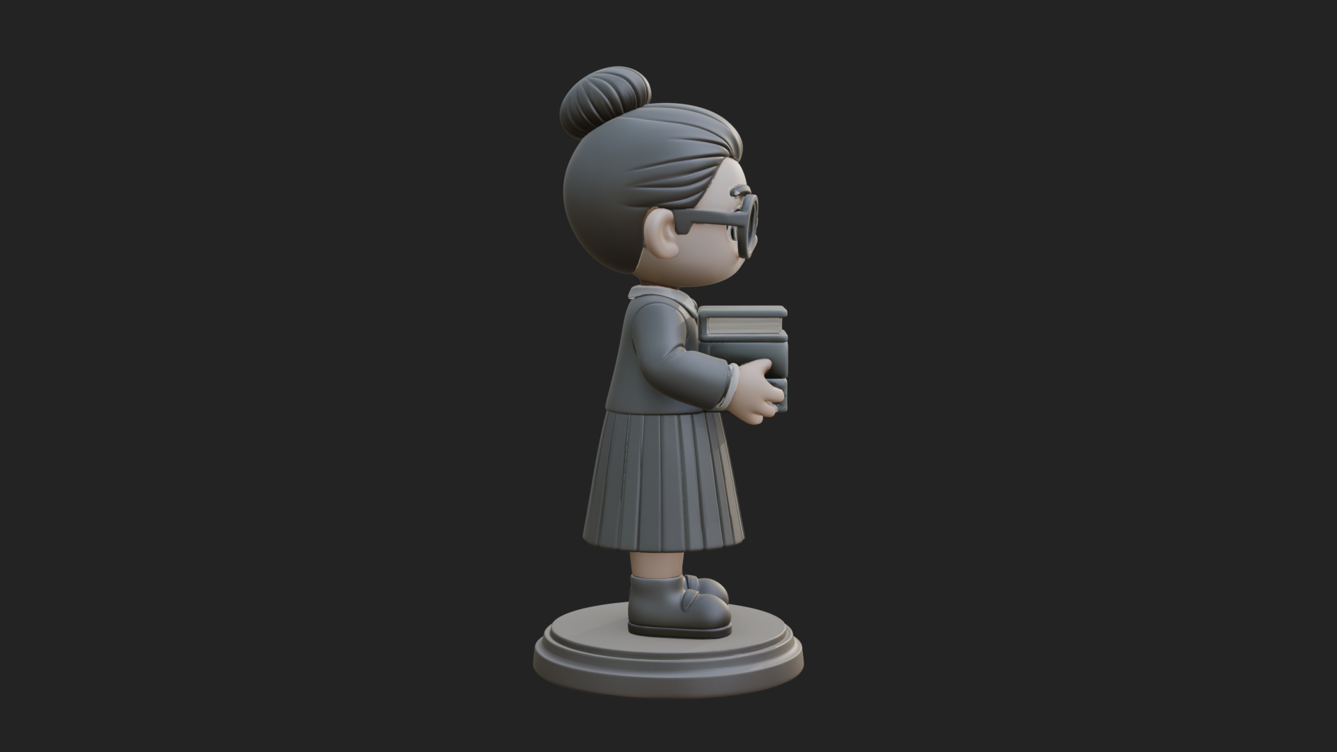 Chibi Librarian Lady Statue Design 1 3D Print Model 3D Model