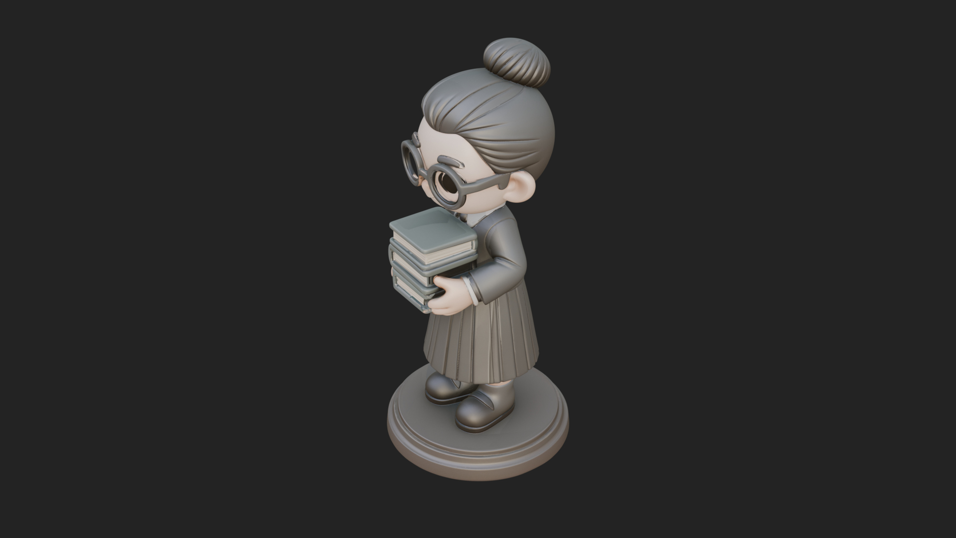 Chibi Librarian Lady Statue Design 1 3D Print Model 3D Model