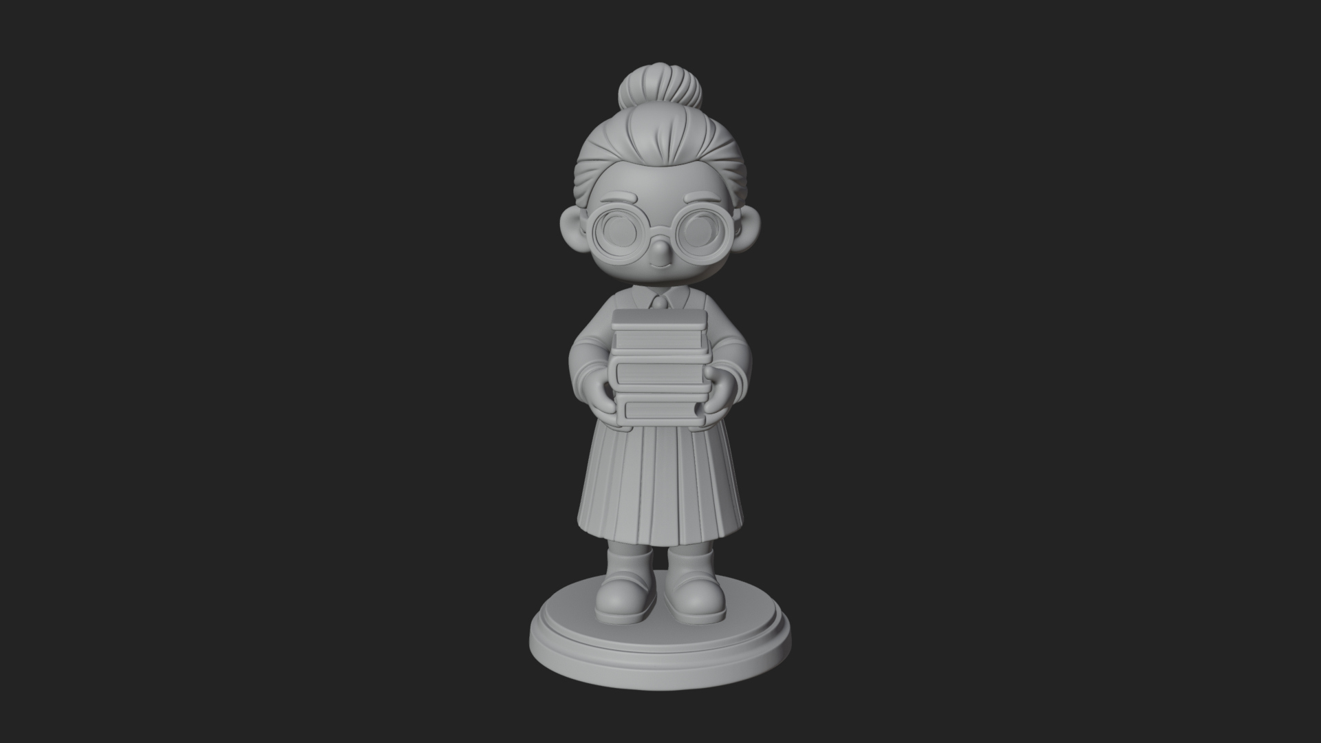 Chibi Librarian Lady Statue Design 1 3D Print Model 3D Model