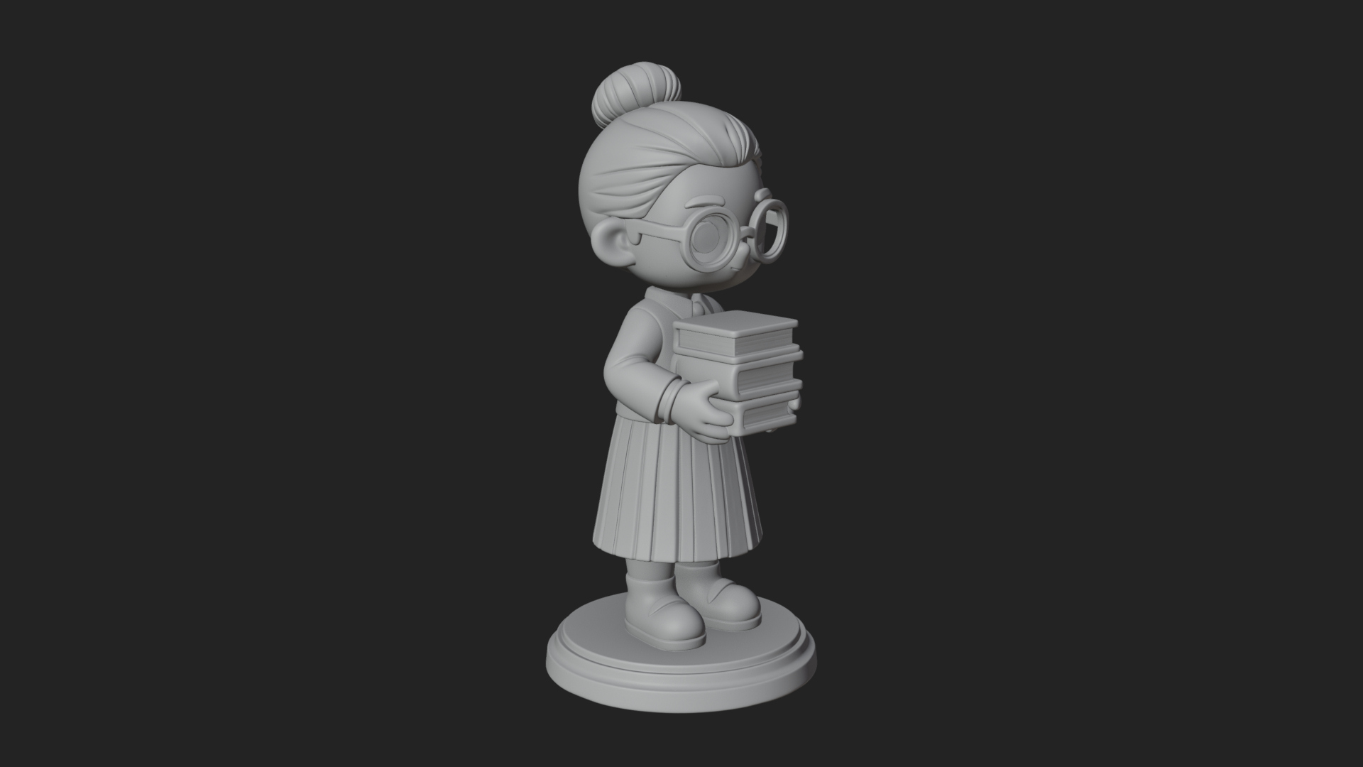 Chibi Librarian Lady Statue Design 1 3D Print Model 3D Model