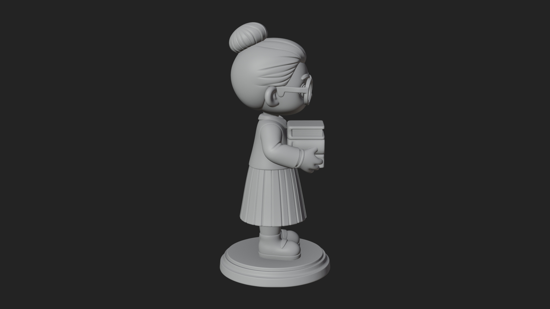 Chibi Librarian Lady Statue Design 1 3D Print Model 3D Model