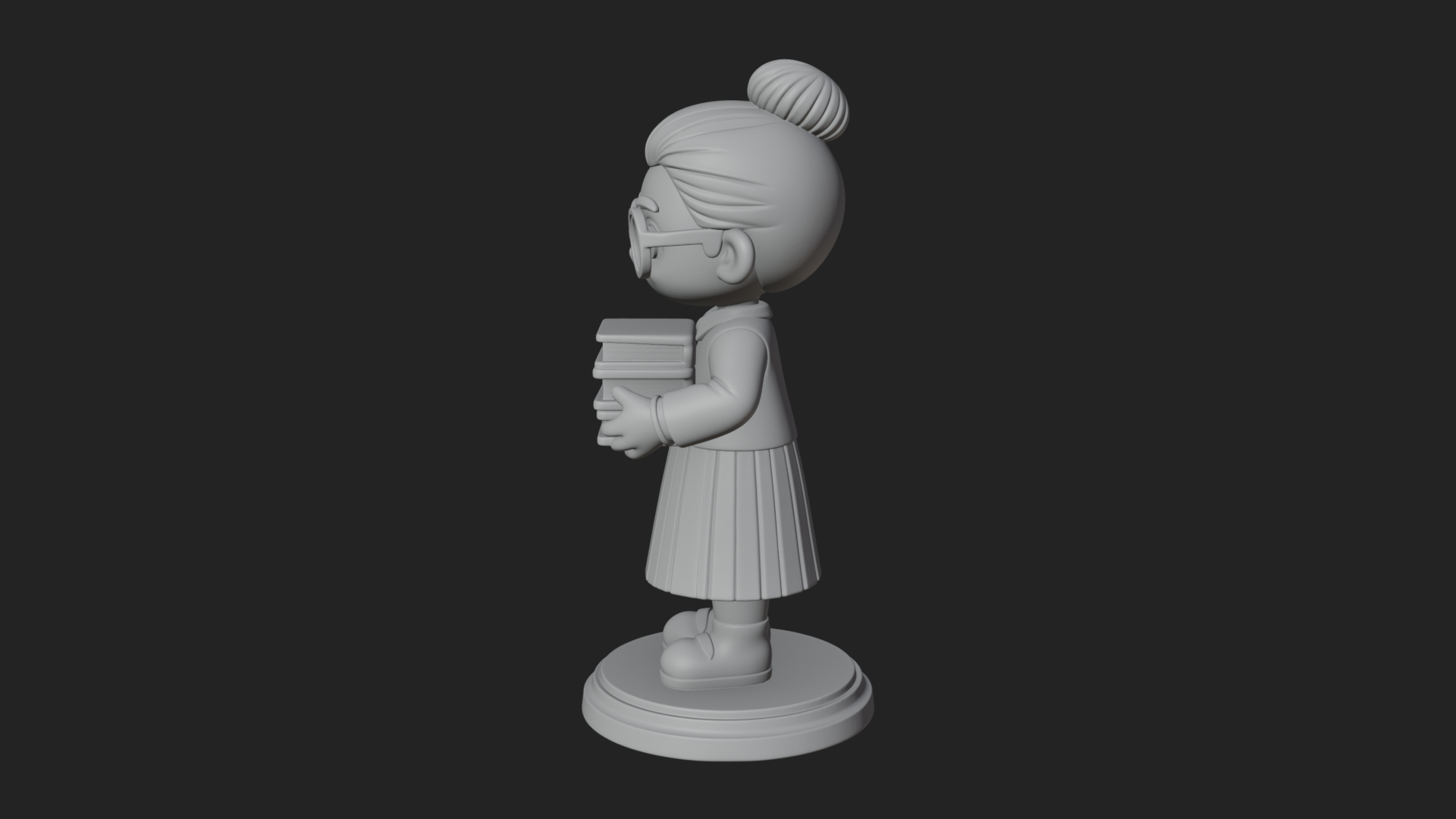 Chibi Librarian Lady Statue Design 1 3D Print Model 3D Model