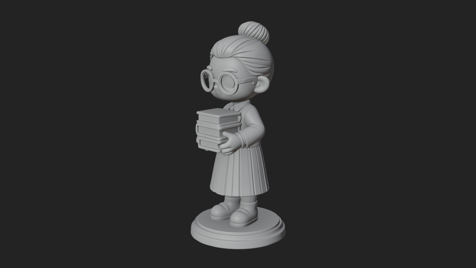 Chibi Librarian Lady Statue Design 1 3D Print Model 3D Model