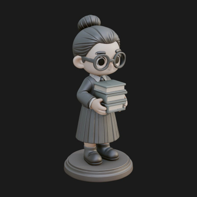 Chibi Librarian Lady Statue Design 1 3D Print Model