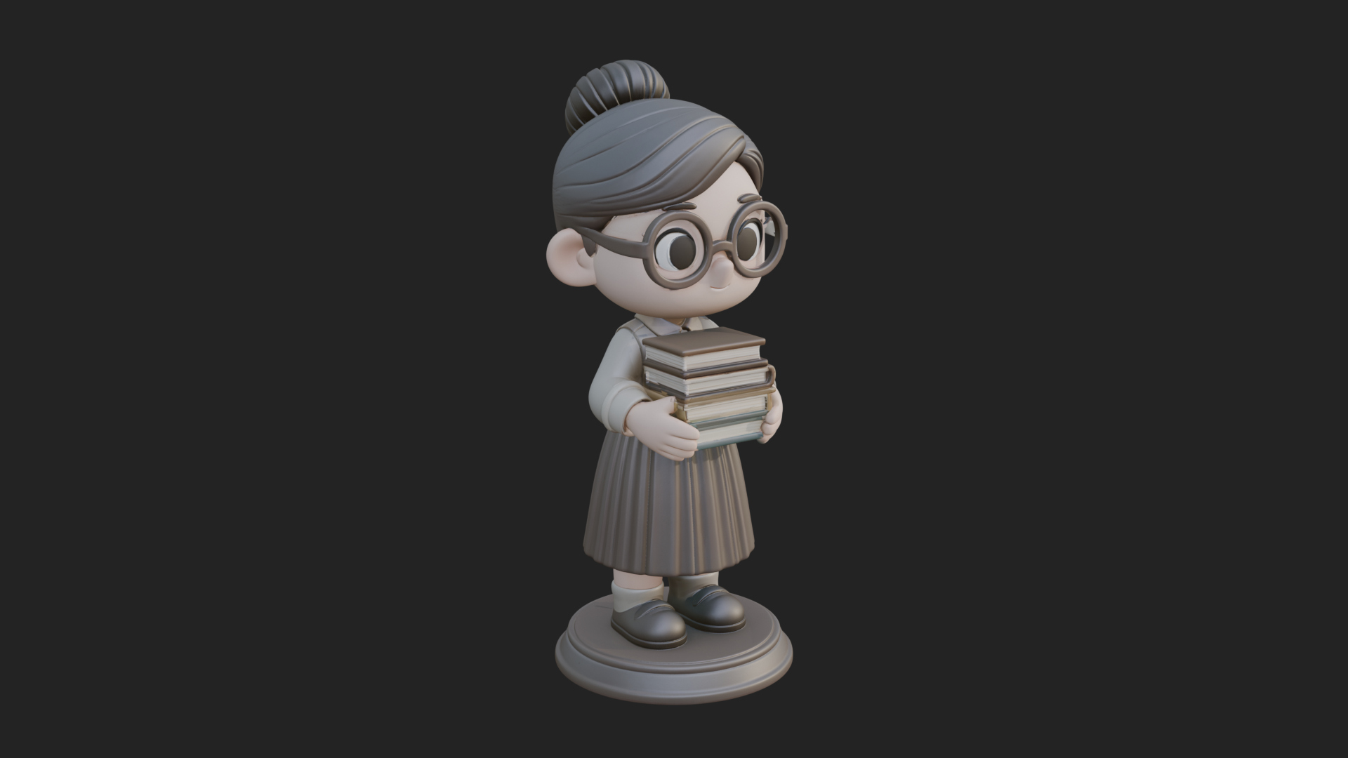 Chibi Librarian Lady Statue Design 2 3D Print Model 3D Model