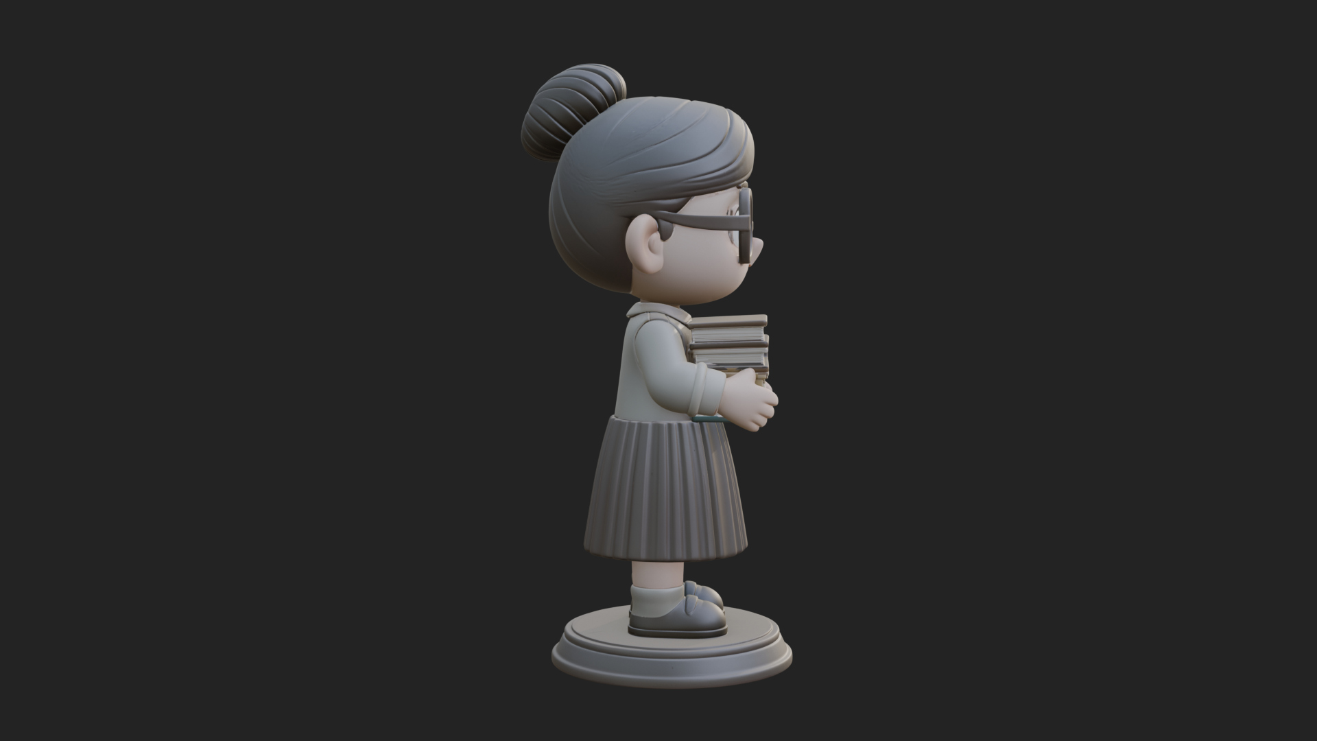 Chibi Librarian Lady Statue Design 2 3D Print Model 3D Model