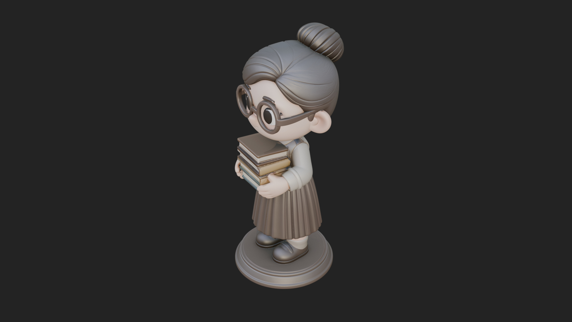 Chibi Librarian Lady Statue Design 2 3D Print Model 3D Model
