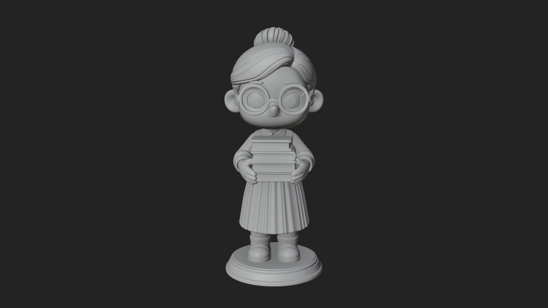 Chibi Librarian Lady Statue Design 2 3D Print Model 3D Model