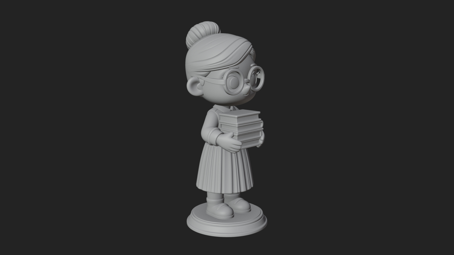 Chibi Librarian Lady Statue Design 2 3D Print Model 3D Model