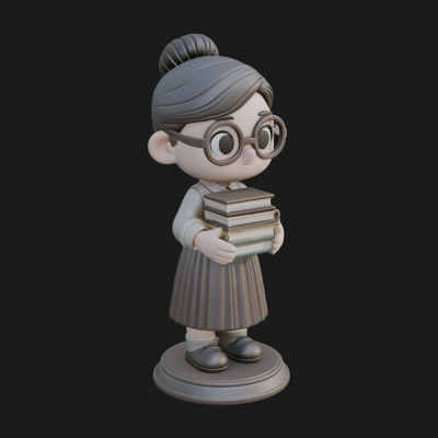 Chibi Librarian Lady Statue Design 2 3D Print Model