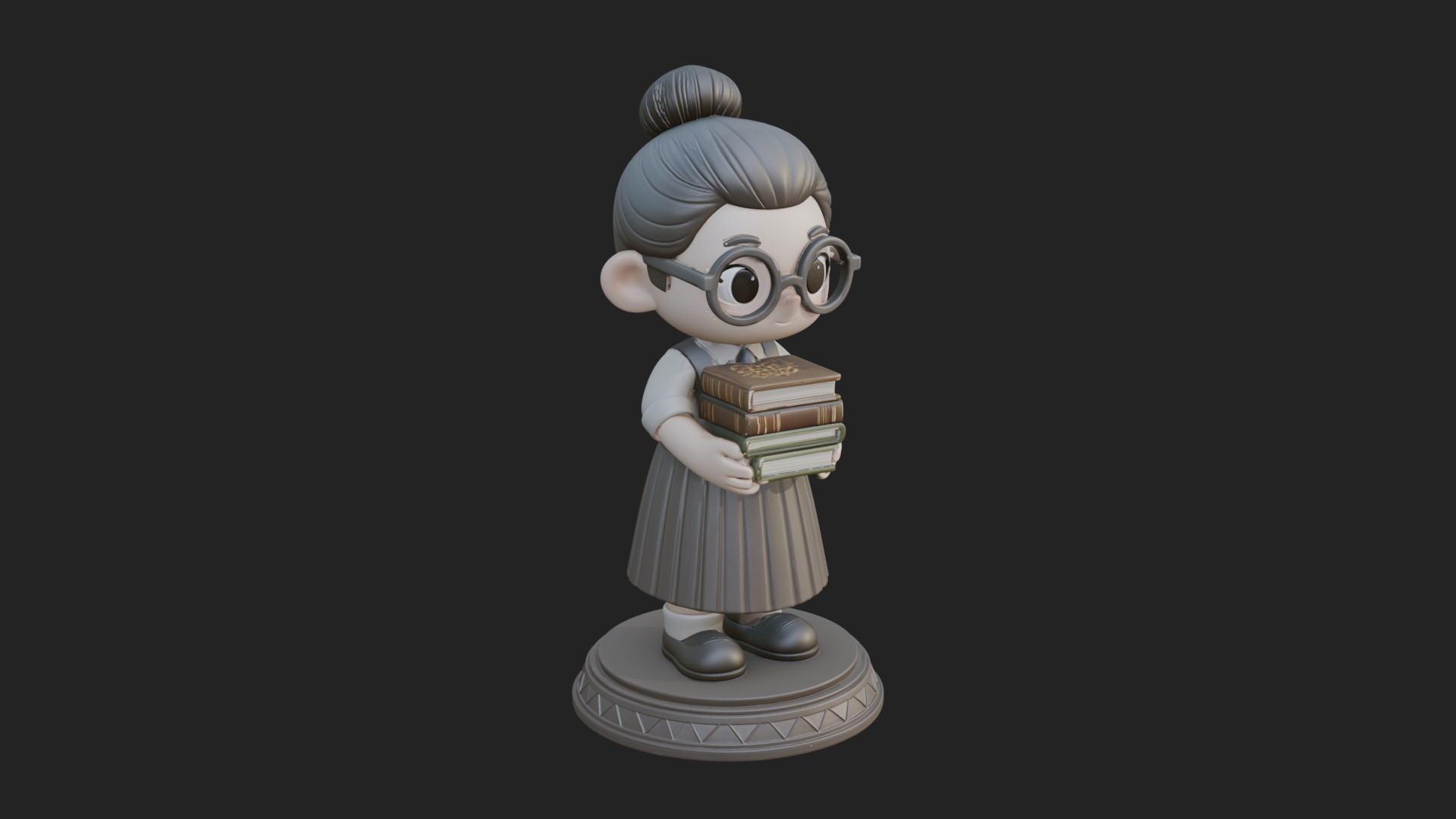 Chibi Librarian Lady Statue Design 3 3D Print Model 3D Model