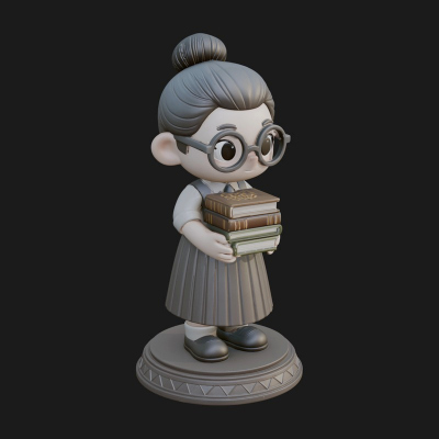 Chibi Librarian Lady Statue Design 3 3D Print Model