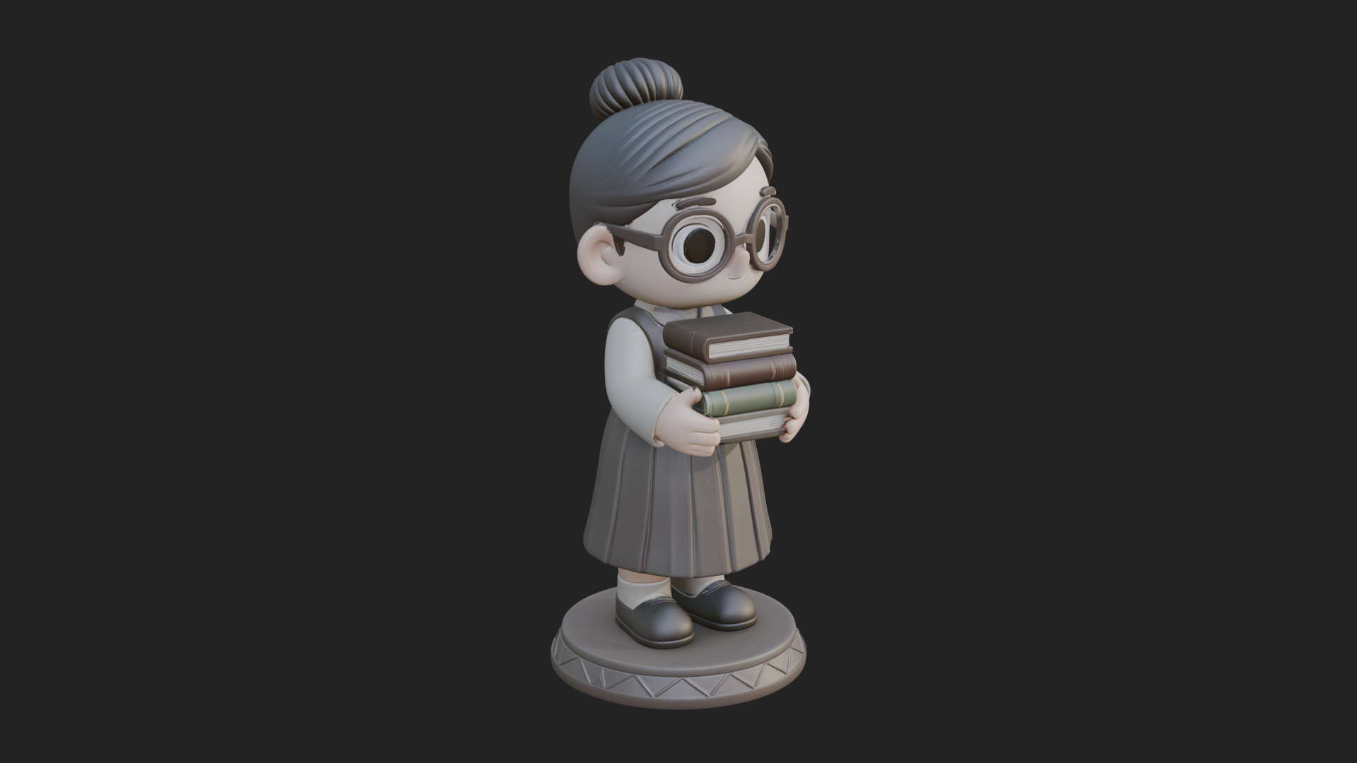 Chibi Librarian Lady Statue Design 4 3D Print Model 3D Model