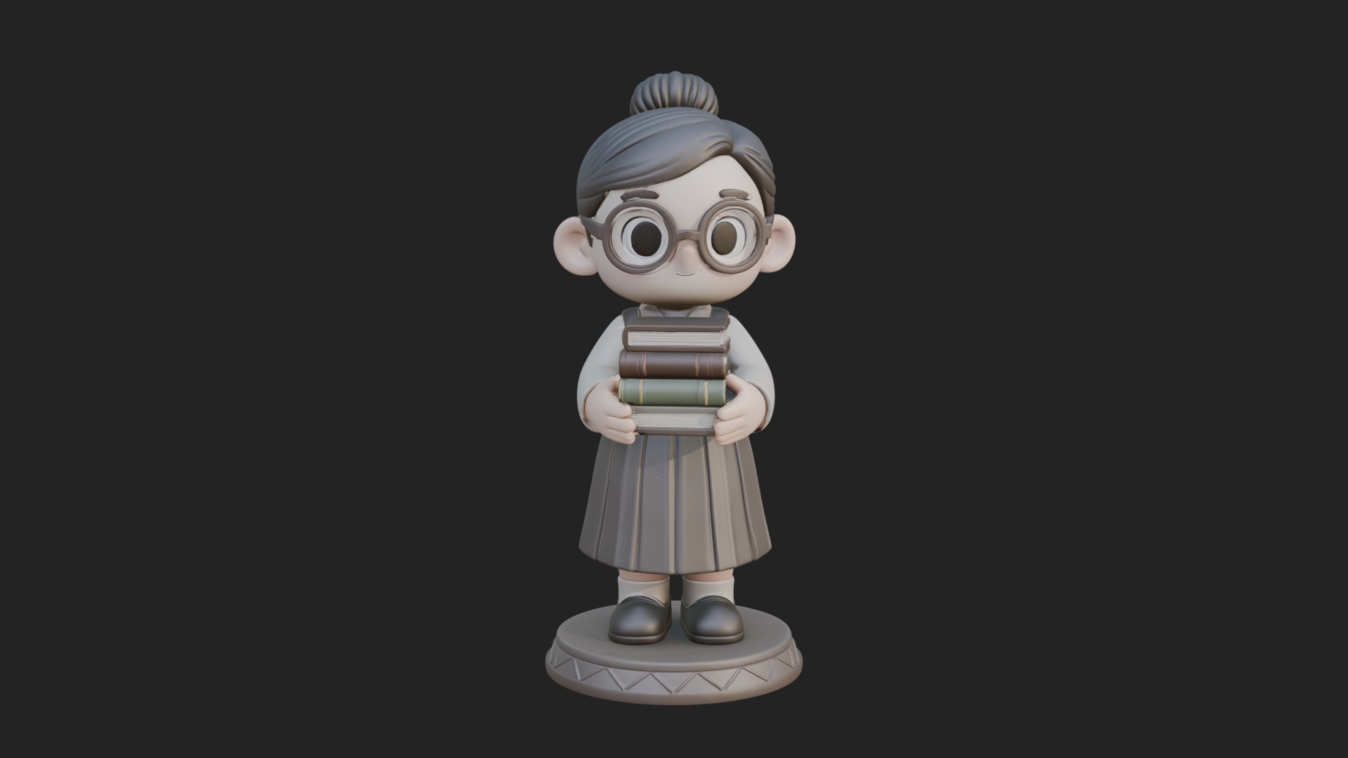 Chibi Librarian Lady Statue Design 4 3D Print Model 3D Model