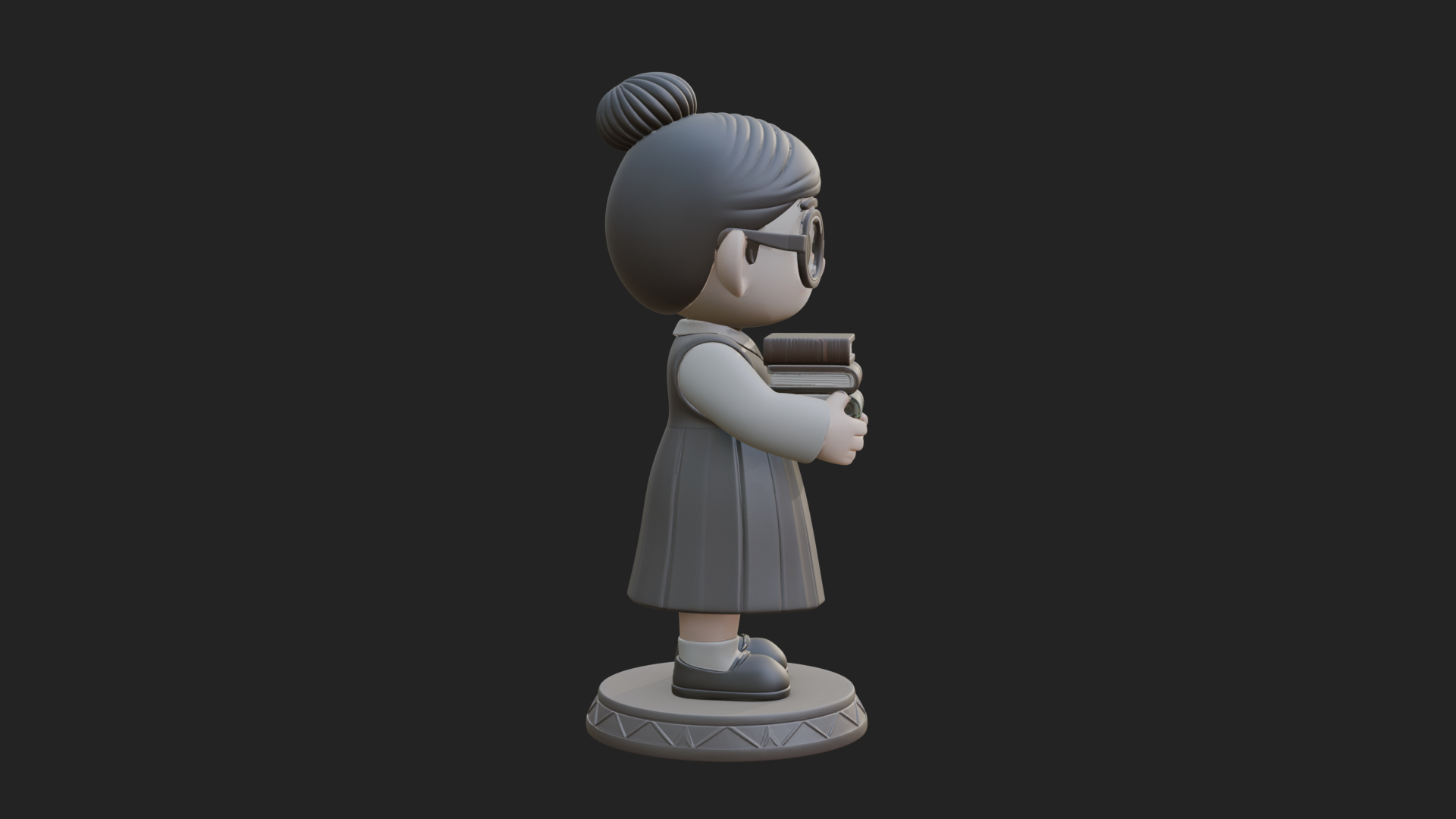 Chibi Librarian Lady Statue Design 4 3D Print Model 3D Model