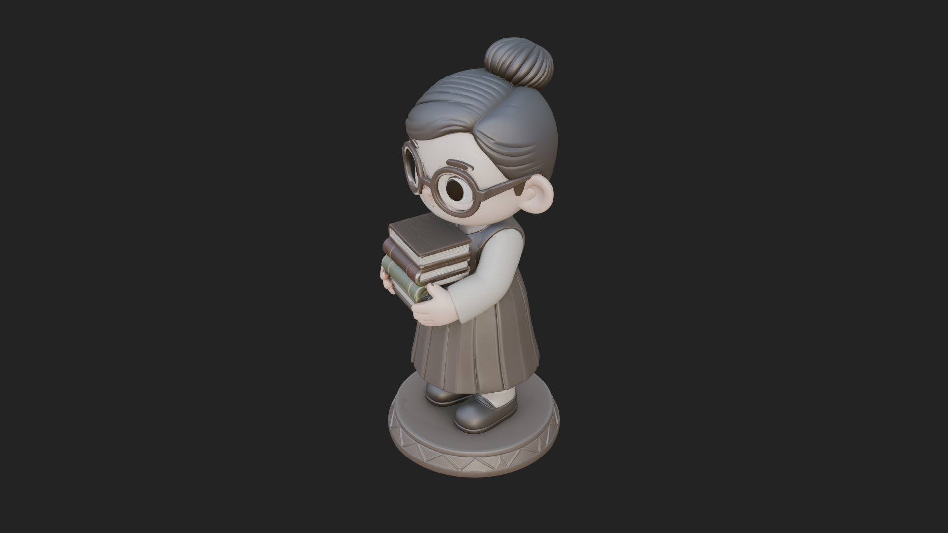 Chibi Librarian Lady Statue Design 4 3D Print Model 3D Model