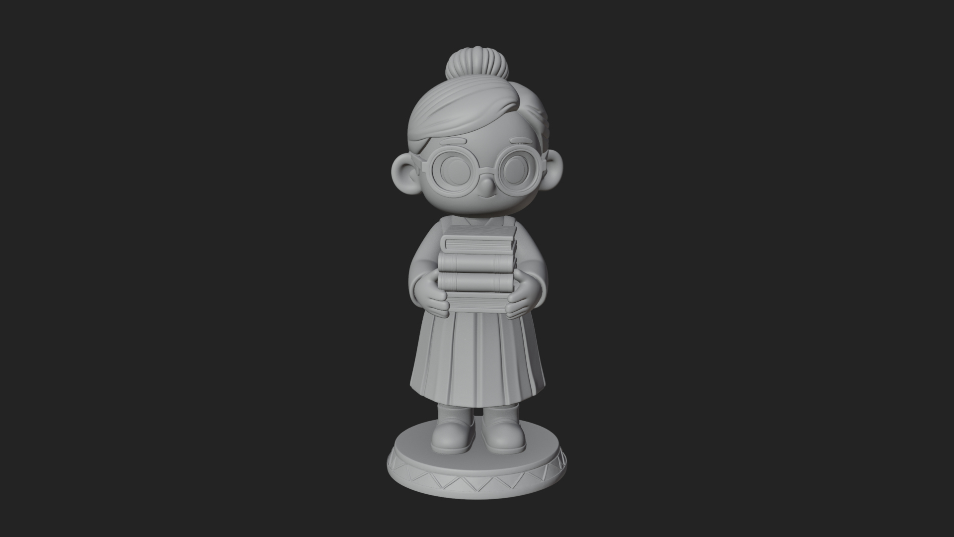 Chibi Librarian Lady Statue Design 4 3D Print Model 3D Model