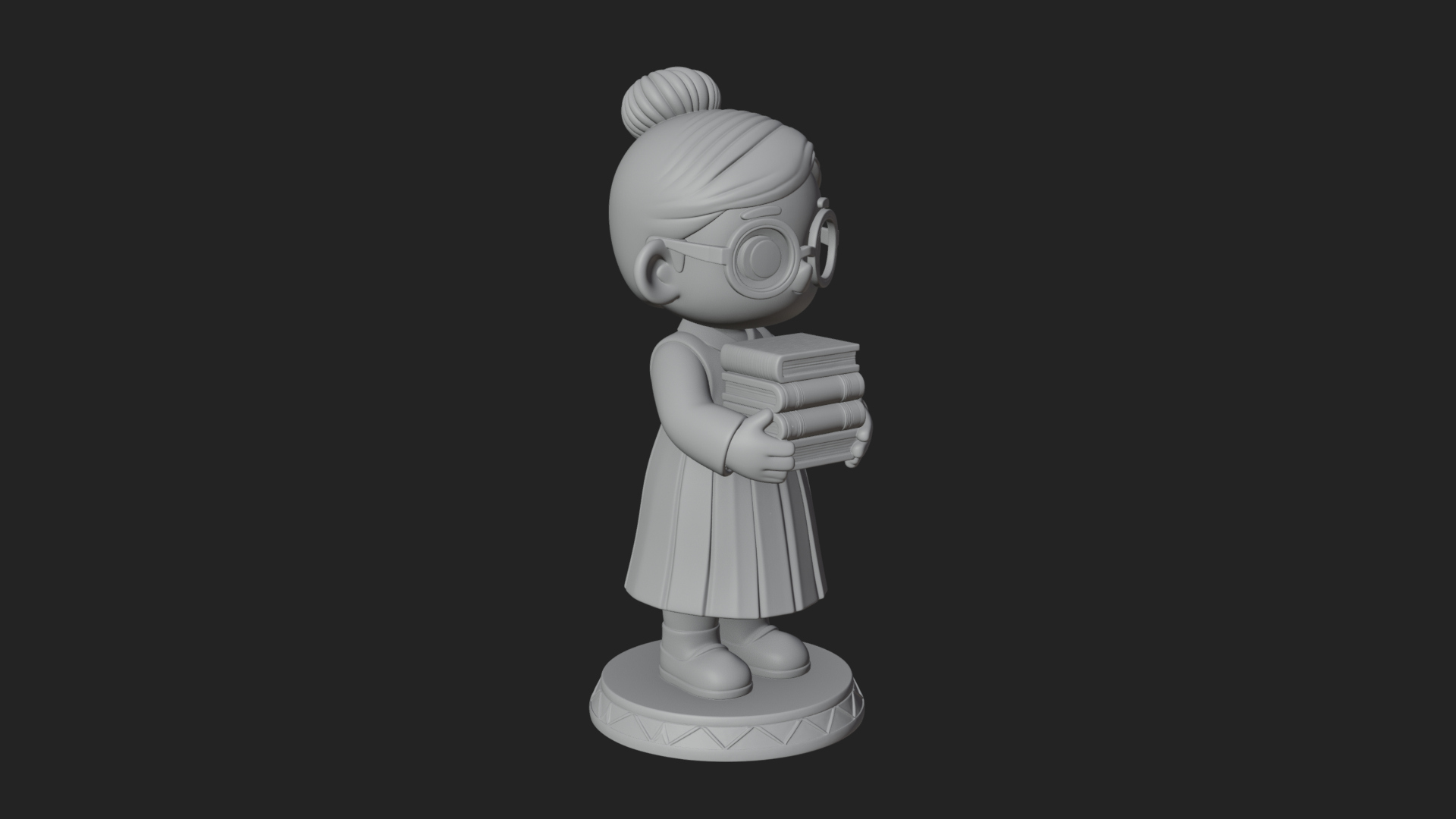 Chibi Librarian Lady Statue Design 4 3D Print Model 3D Model