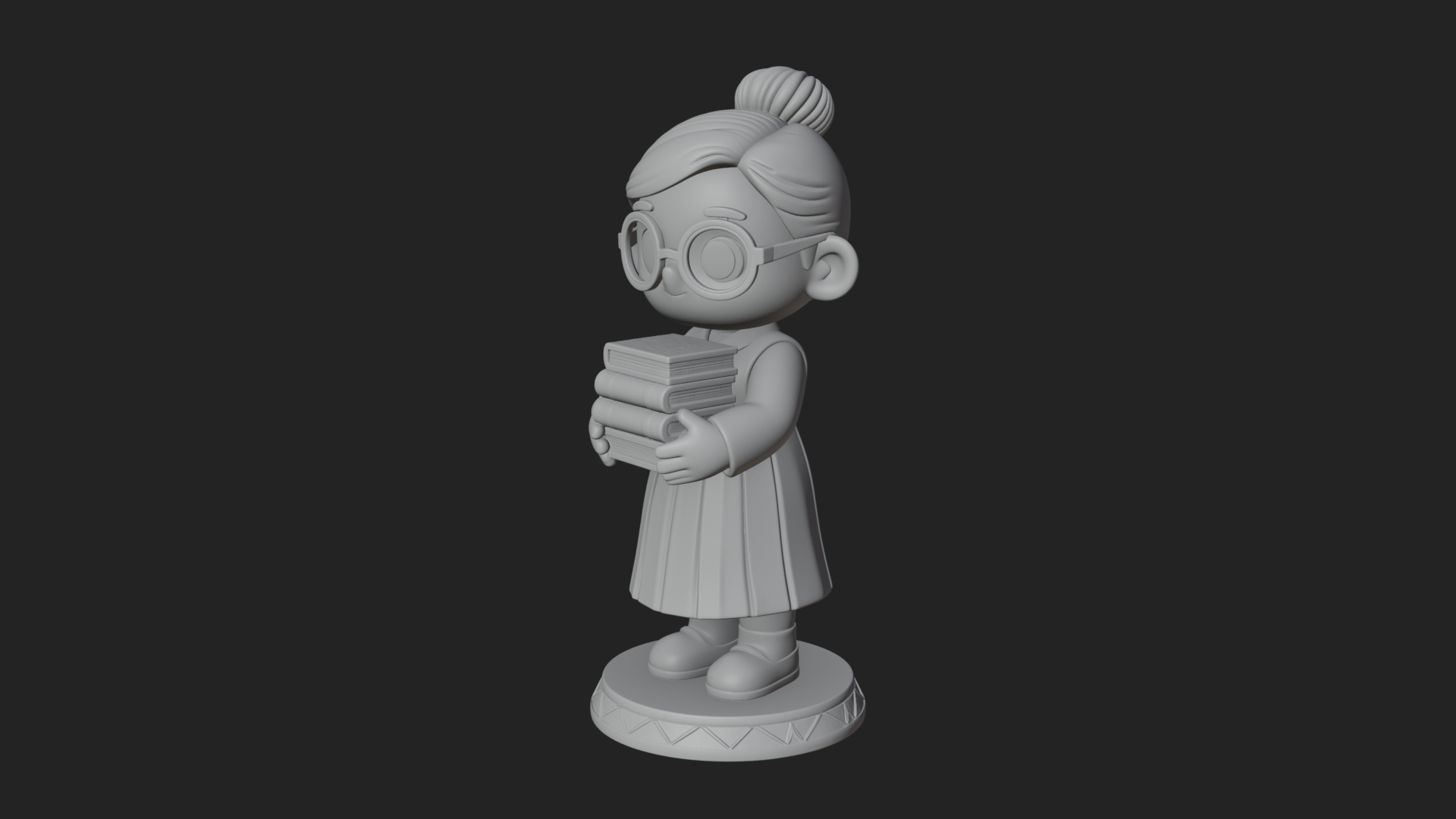 Chibi Librarian Lady Statue Design 4 3D Print Model 3D Model