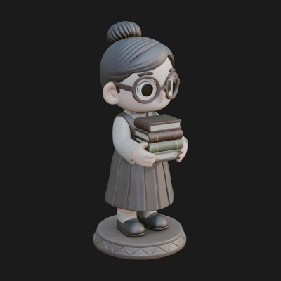 Chibi Librarian Lady Statue Design 4 3D Print Model