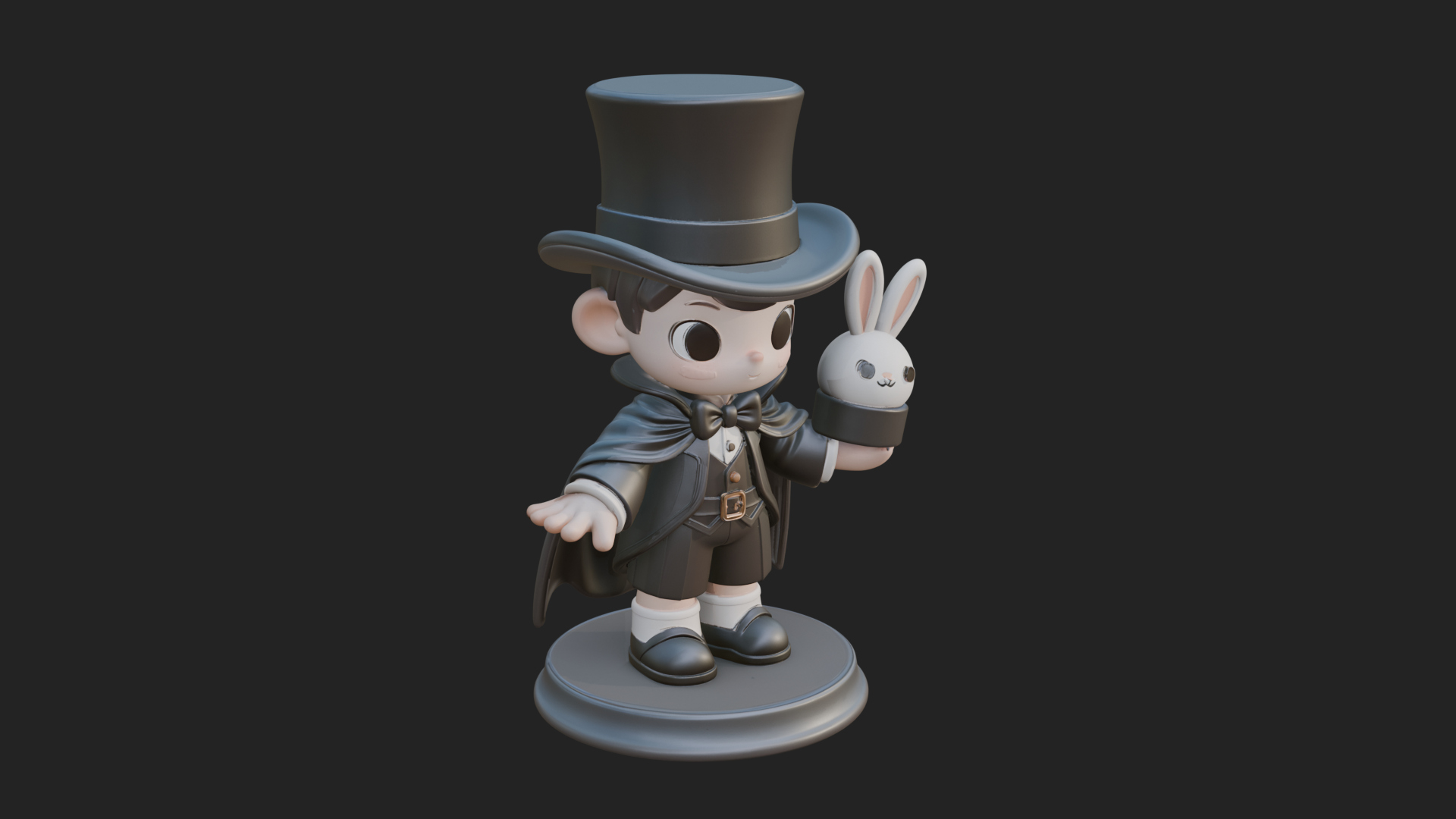 Chibi Magician with Rabbit Statue Design 1 3D Print Model 3D Model