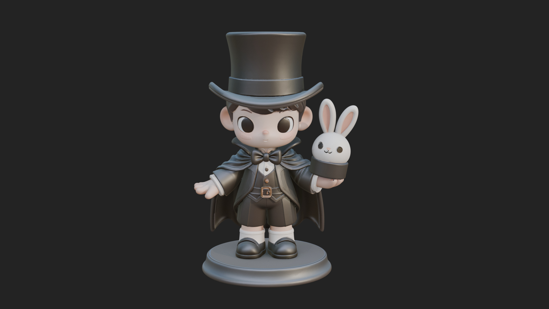 Chibi Magician with Rabbit Statue Design 1 3D Print Model 3D Model