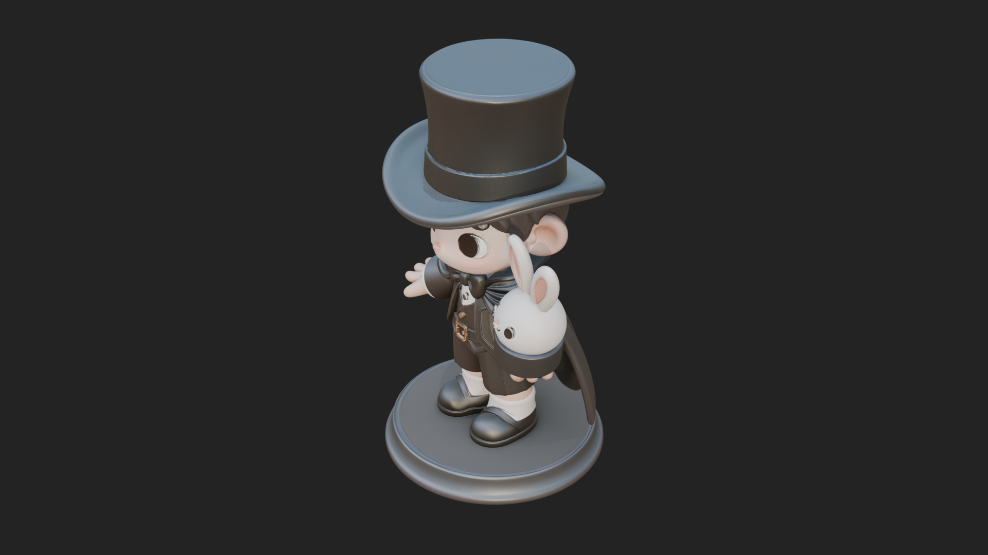 Chibi Magician with Rabbit Statue Design 1 3D Print Model 3D Model