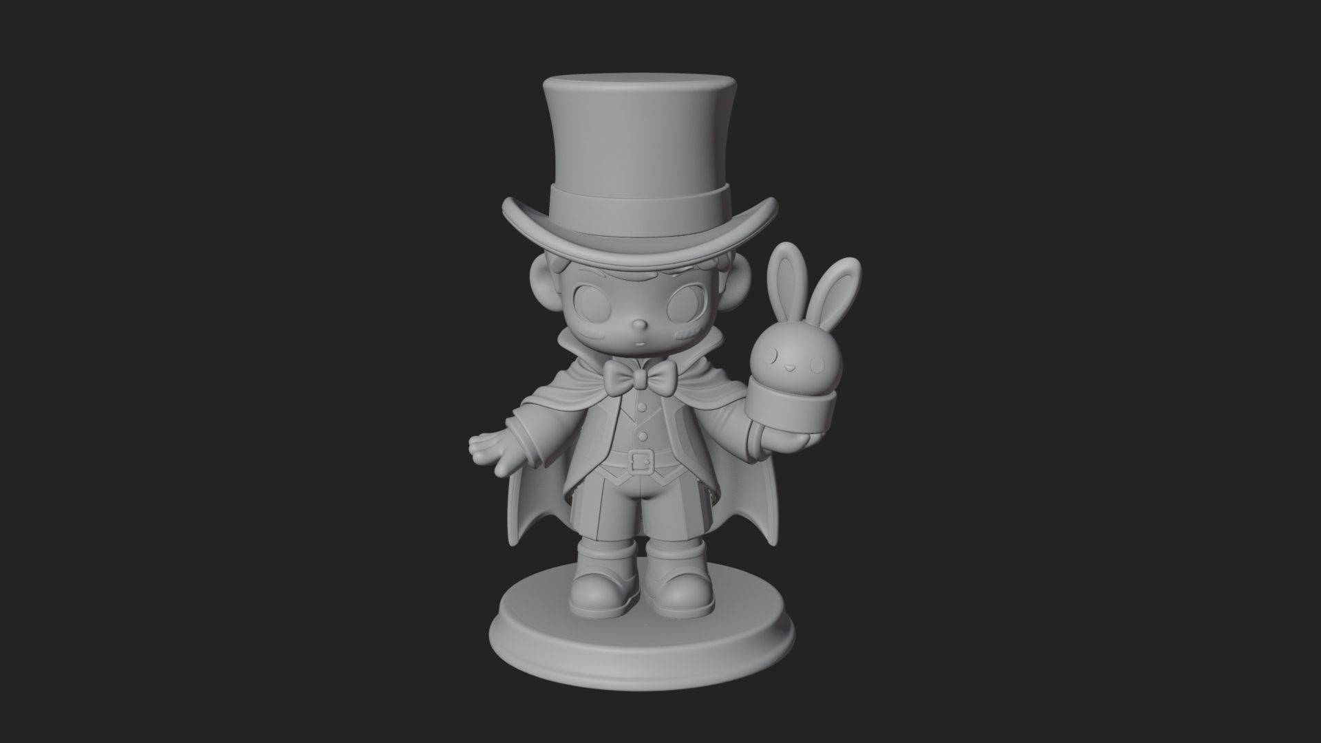 Chibi Magician with Rabbit Statue Design 1 3D Print Model 3D Model