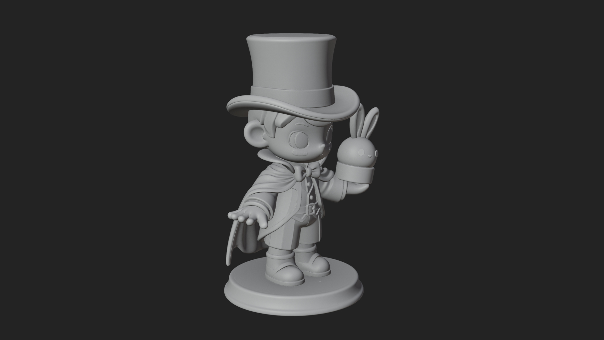 Chibi Magician with Rabbit Statue Design 1 3D Print Model 3D Model