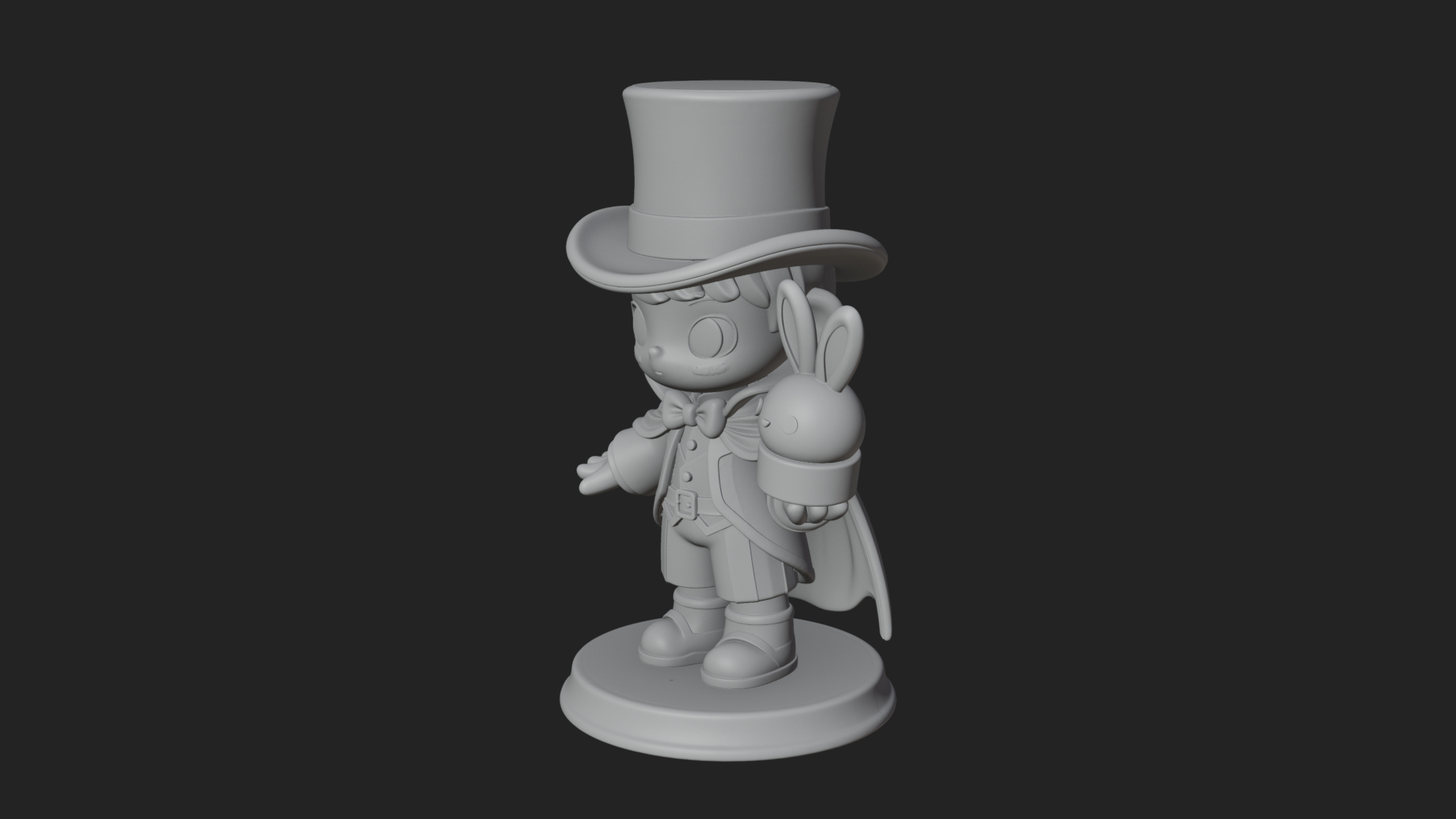 Chibi Magician with Rabbit Statue Design 1 3D Print Model 3D Model