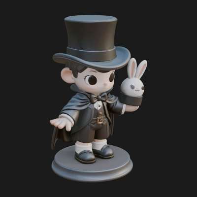 Chibi Magician with Rabbit Statue Design 1 3D Print Model