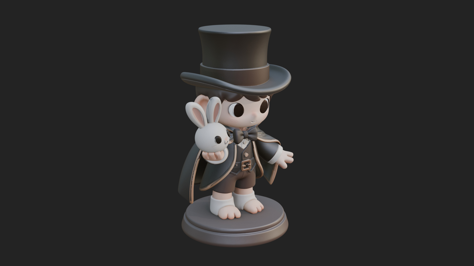 Chibi Magician with Rabbit Statue Design 2 3D Print Model 3D Model