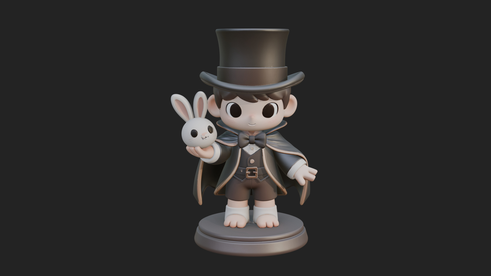 Chibi Magician with Rabbit Statue Design 2 3D Print Model 3D Model