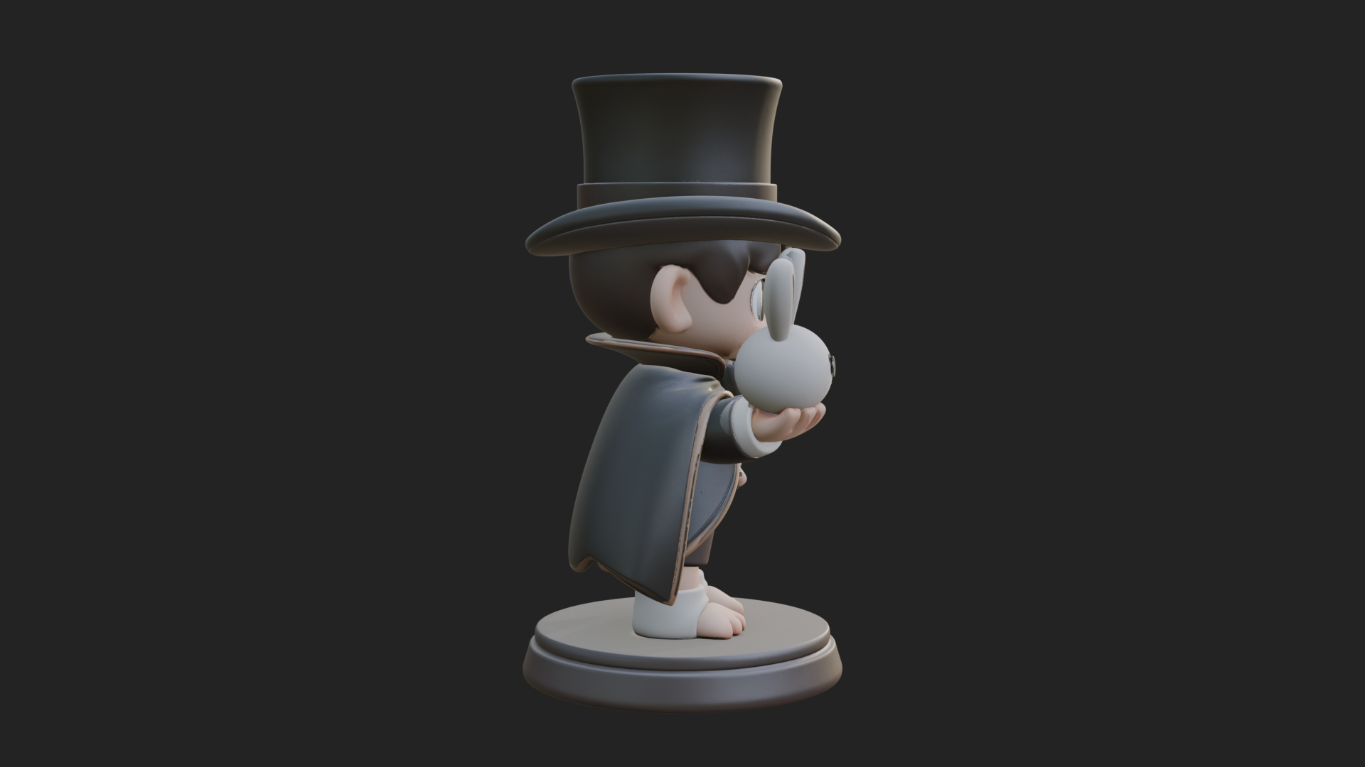 Chibi Magician with Rabbit Statue Design 2 3D Print Model 3D Model