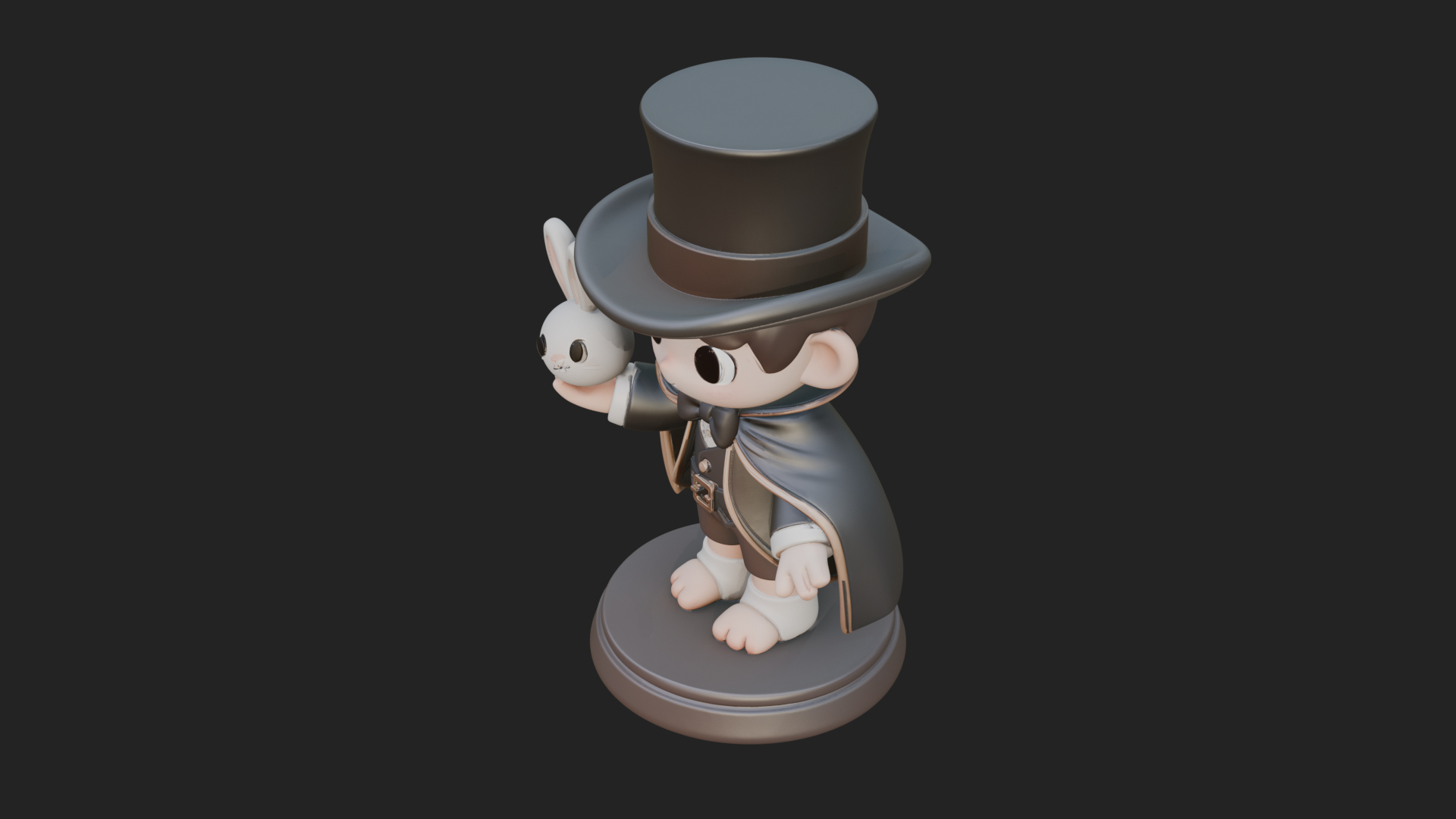 Chibi Magician with Rabbit Statue Design 2 3D Print Model 3D Model