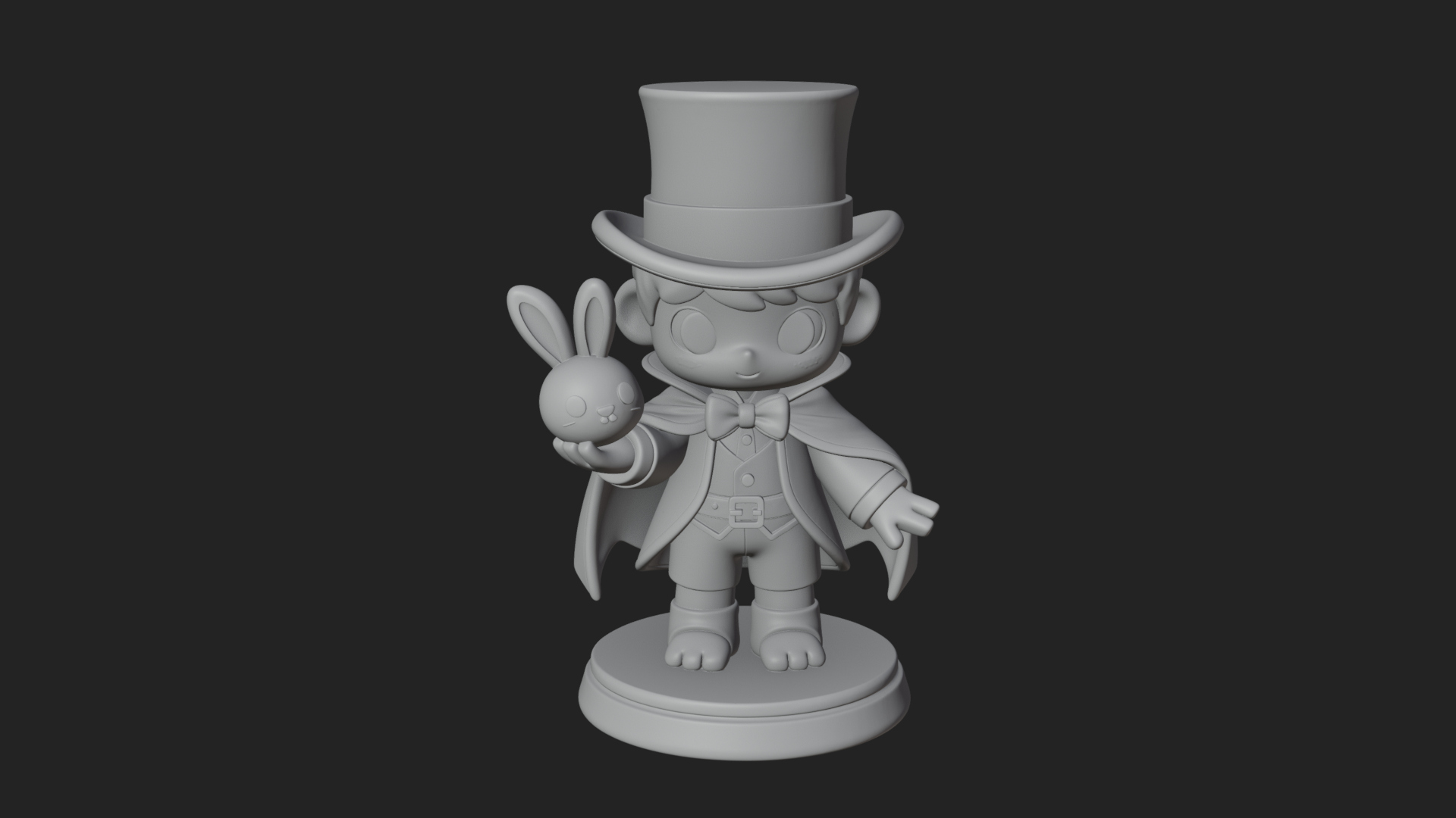Chibi Magician with Rabbit Statue Design 2 3D Print Model 3D Model