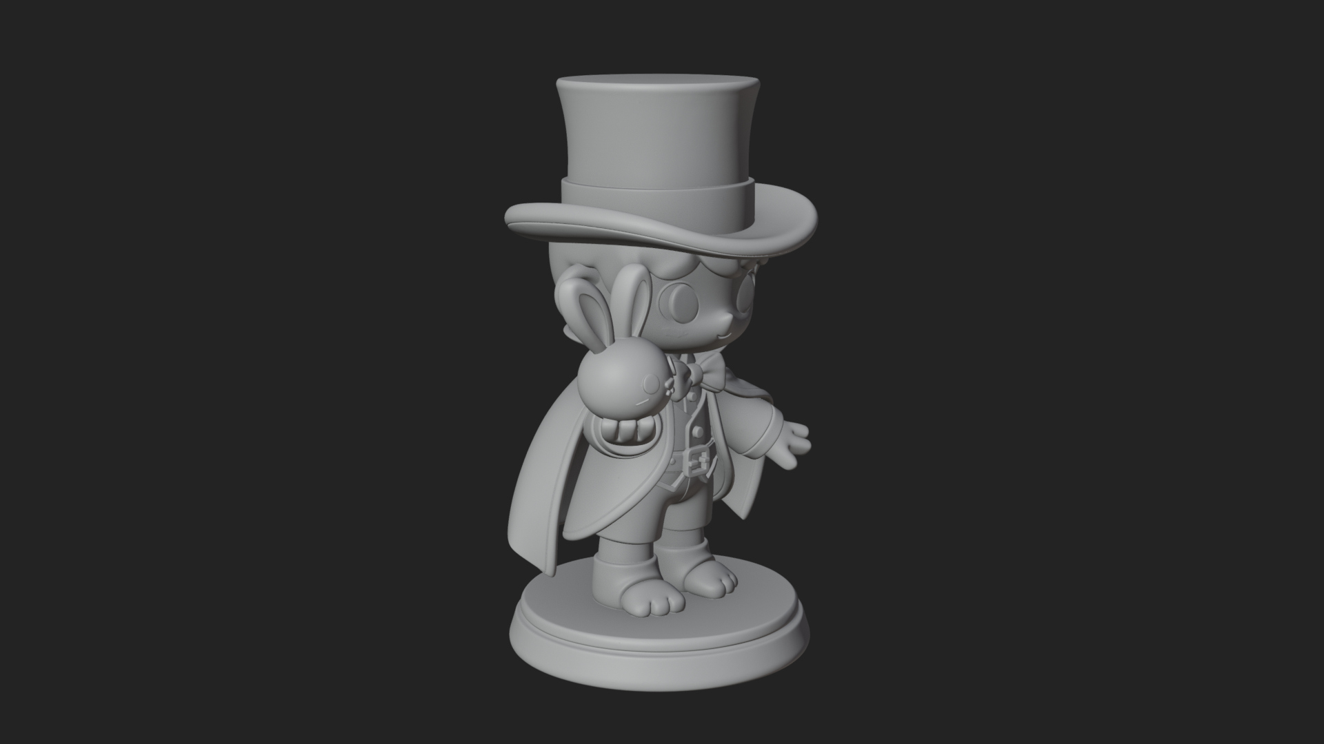 Chibi Magician with Rabbit Statue Design 2 3D Print Model 3D Model