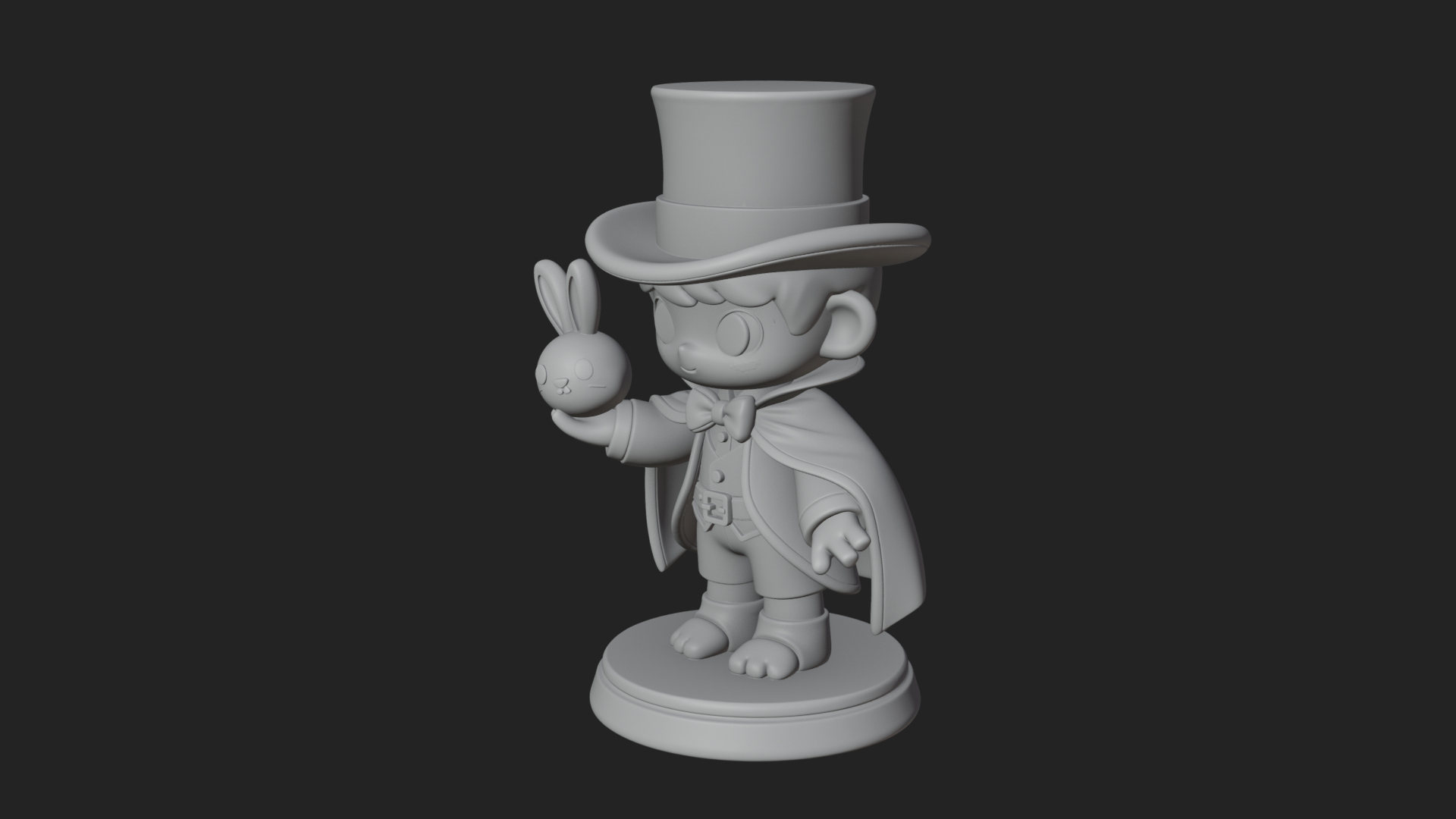 Chibi Magician with Rabbit Statue Design 2 3D Print Model 3D Model