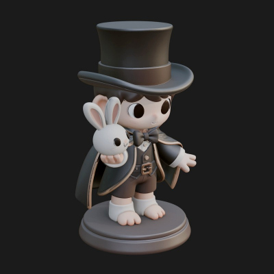 Chibi Magician with Rabbit Statue Design 2 3D Print Model