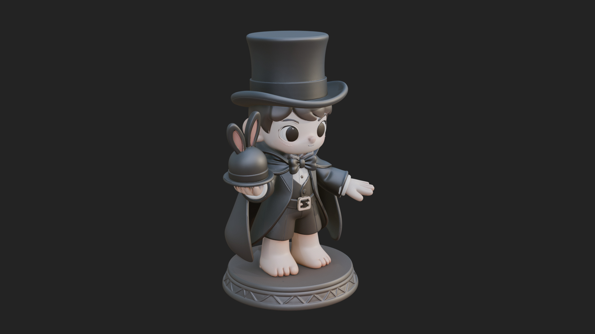 Chibi Magician with Rabbit Statue Design 3 3D Print Model 3D Model