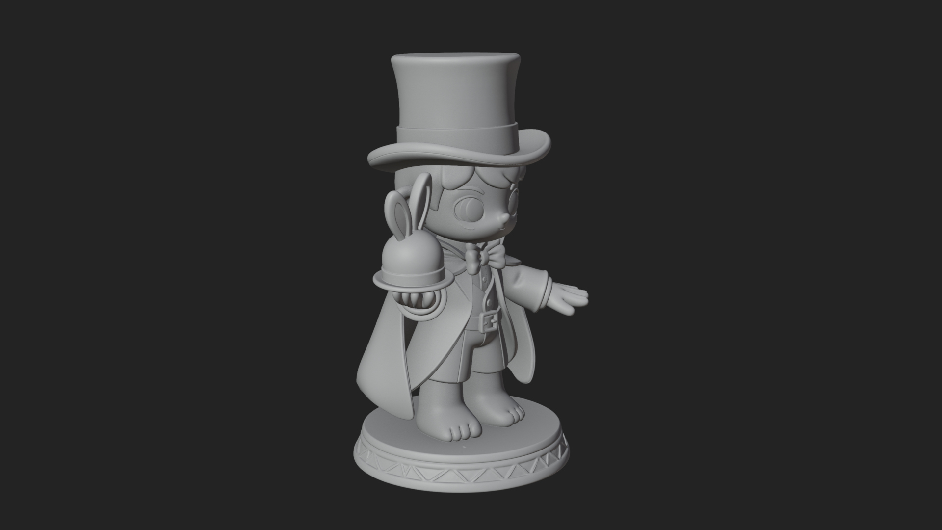 Chibi Magician with Rabbit Statue Design 3 3D Print Model 3D Model